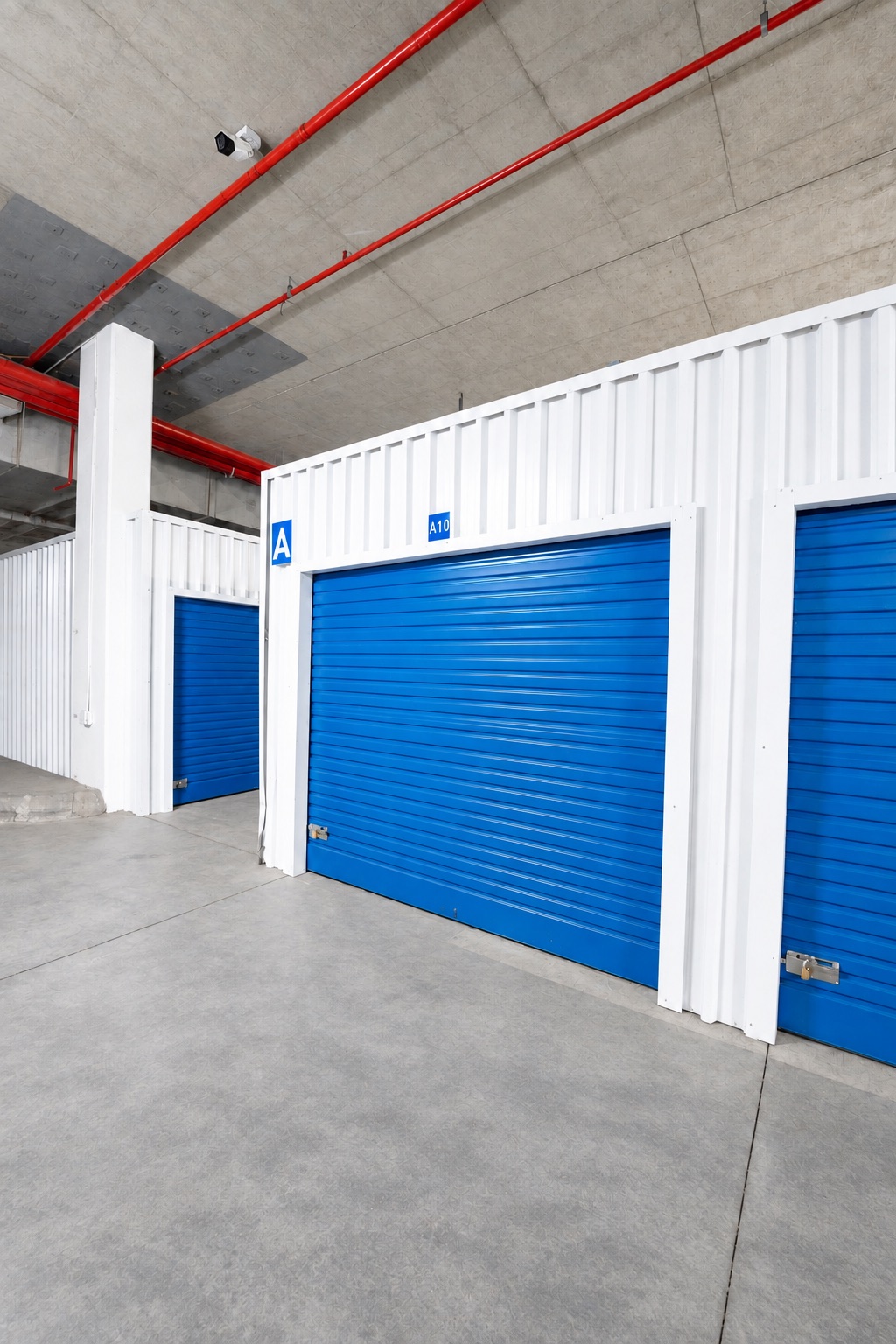 Blue roller-shutter door on unit A10